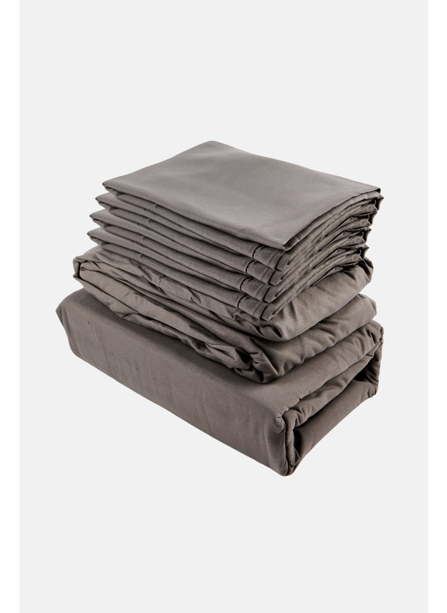 U.S. Polo Assn. 6 Pieces Full Plain Flat Sheet With Pillow Case Set, Dark Grey  - Image 1
