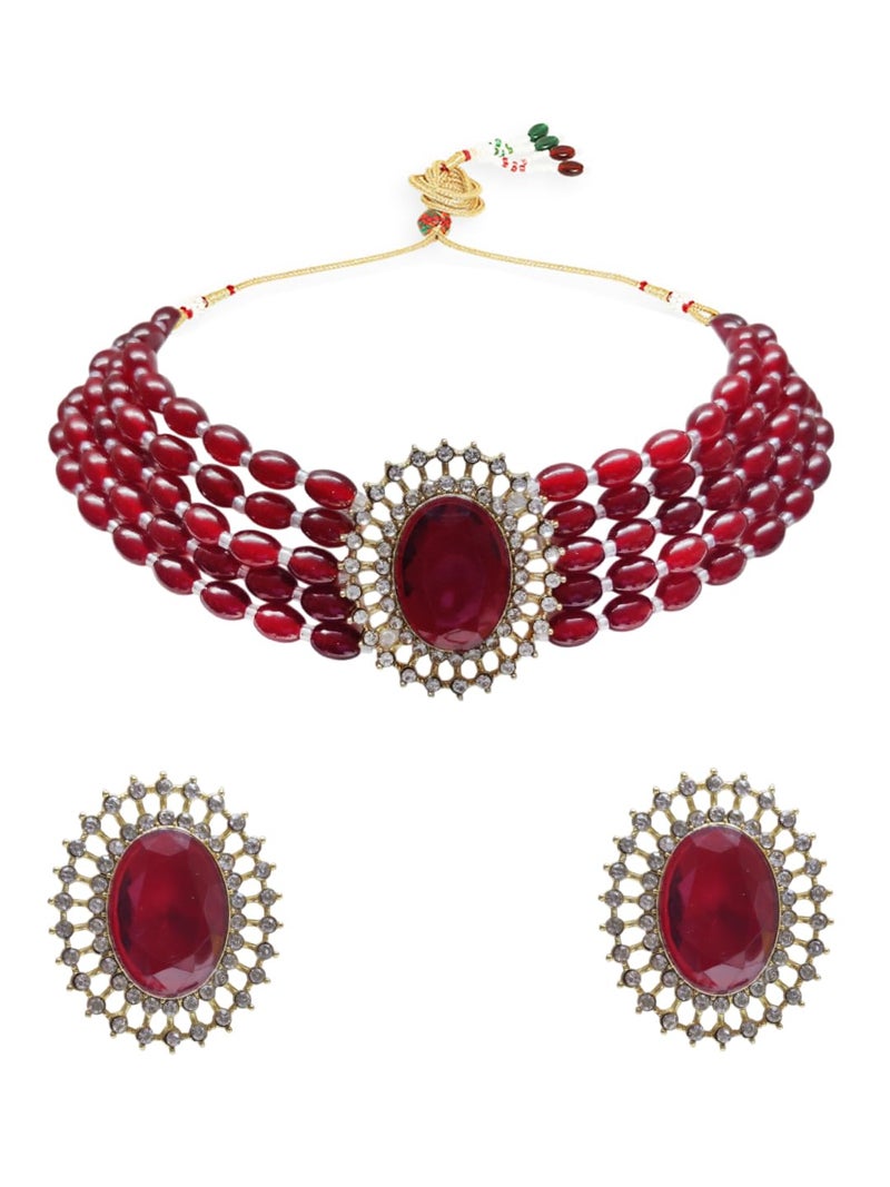 Oomph! طقم قلادة تشوكر عرقية متعددة الطبقات مع خرز أسود وأقراط دراسات للنساء والفتيات أنيقة وحديثة - Image 1