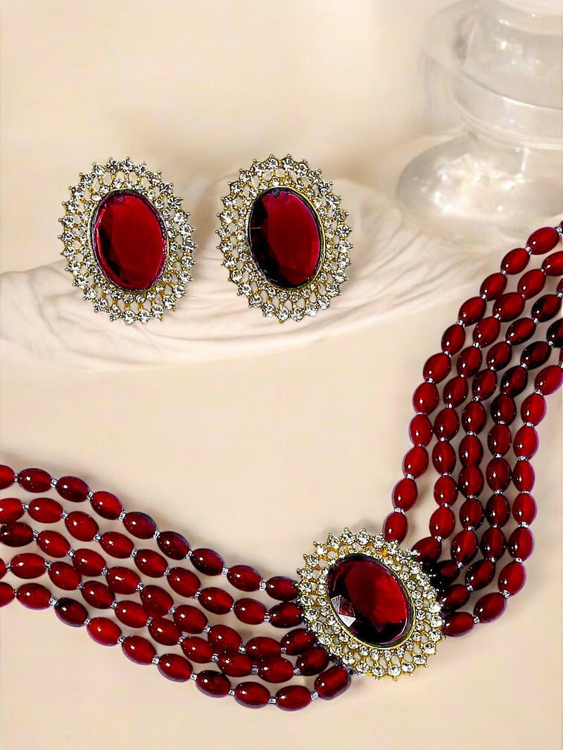 Oomph! طقم قلادة تشوكر عرقية متعددة الطبقات مع خرز أسود وأقراط دراسات للنساء والفتيات أنيقة وحديثة - Image 3