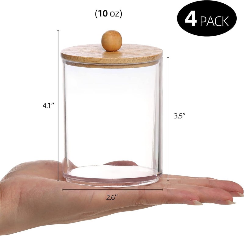 Soko 4 Grids Qtip Holder With Lid, Cotton Swab Storage Dispenser, Acrylic Vanity Cosmetic and Makeup Organizer - Bathroom Canister Accessories Set for Ball, Pads, Floss, Earbud - Transparent - Image 4