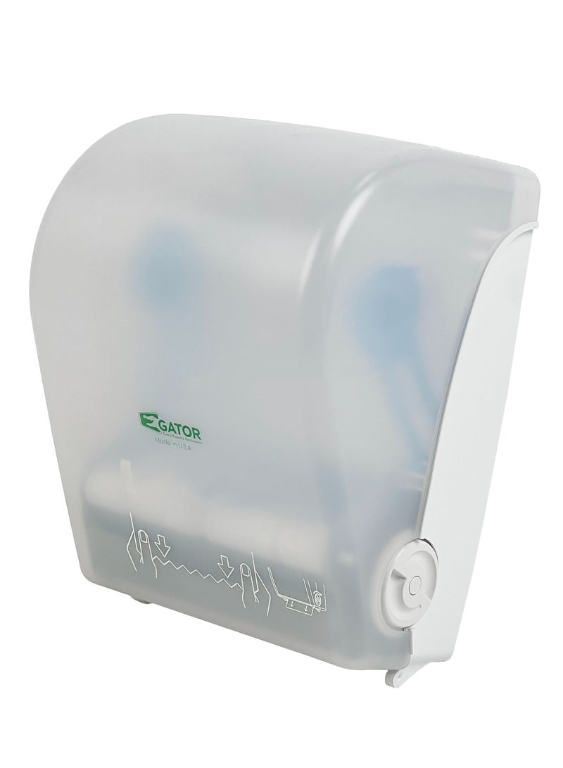 موزع الورق اليدوي | آلية توزيع مناديل الجامبو والماكسي رول ذات القطع التلقائي | قابل للتركيب على الحائط | مناسب للمنازل والحمامات والمطابخ والمزيد | أبيض - Image 1