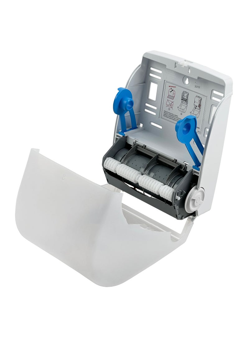 موزع الورق اليدوي | آلية توزيع مناديل الجامبو والماكسي رول ذات القطع التلقائي | قابل للتركيب على الحائط | مناسب للمنازل والحمامات والمطابخ والمزيد | أبيض - Image 3