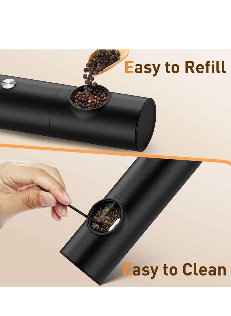 MIXDE Electric Salt and Pepper Grinder Set, Rechargeable Automatic Pepper Mill Grinder with LED Light, Adjustable Coarseness shakers, One-Hand Operation for Kitchen(2 Pack,Black+Black) - Image 5
