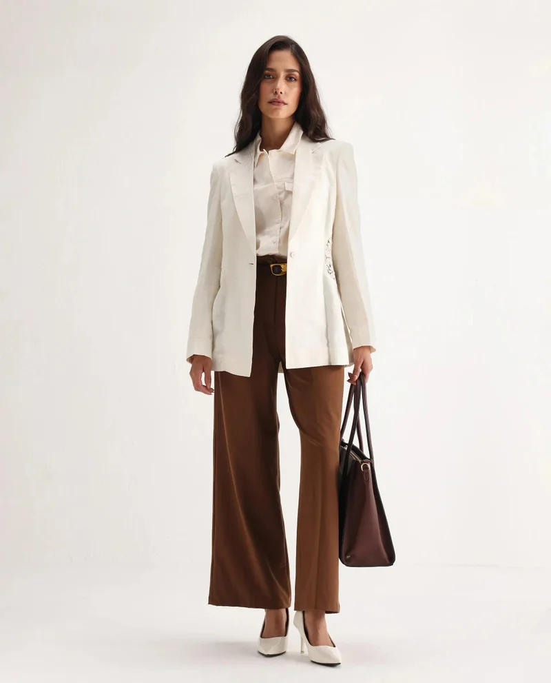 Rareism Women's Linen Blazer With Lace Patch