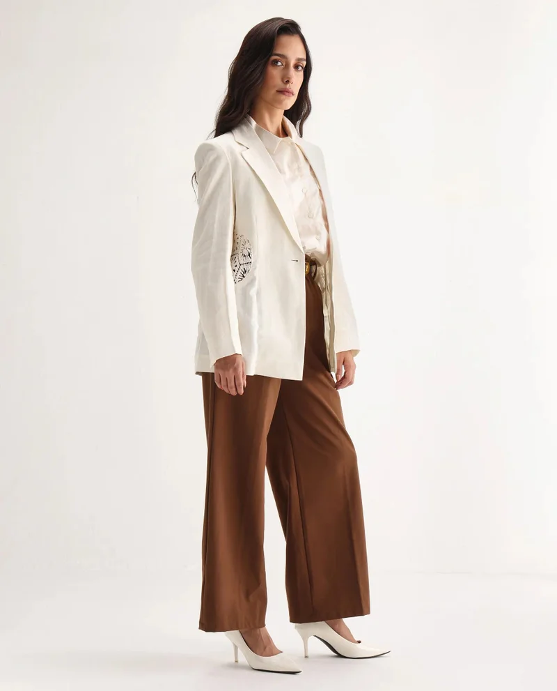 Rareism Women's Linen Blazer With Lace Patch