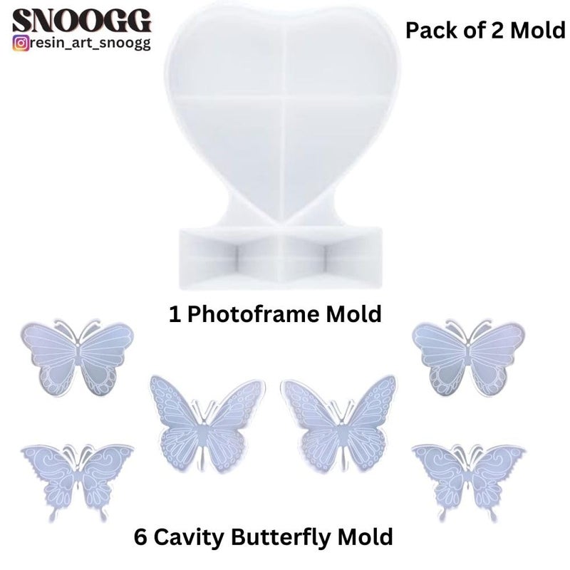 SNOOGG Pack of 7/1 Piece of Heart Photo Stand and 6 Piece of Small Butterfly Mould Epoxy Resin Casting Moulds for Making and DY for Resin Casting, DIY Personalized Photo Frame Mold - Image 2