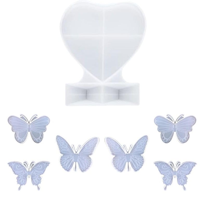SNOOGG Pack of 7/1 Piece of Heart Photo Stand and 6 Piece of Small Butterfly Mould Epoxy Resin Casting Moulds for Making and DY for Resin Casting, DIY Personalized Photo Frame Mold - Image 1