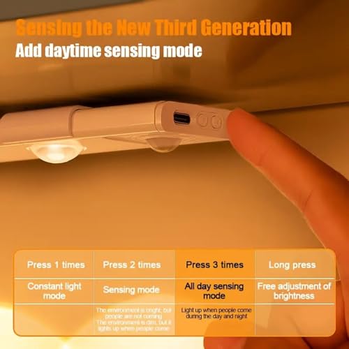 GITGRNTH Motion Sensor Under Cabinet Light, 40 cm,1200 mAh Battery, 3 Dimmable LED Color Modes (Warm/Neutral/Cool White), USB Rechargeable Closet Lamp Wireless Light (White) - Image 5