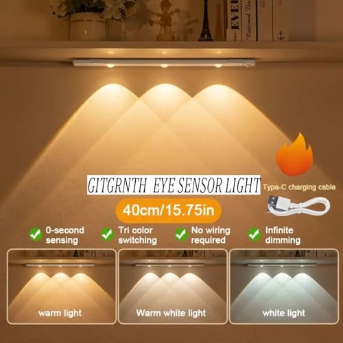 GITGRNTH Motion Sensor Under Cabinet Light, 40 cm,1200 mAh Battery, 3 Dimmable LED Color Modes (Warm/Neutral/Cool White), USB Rechargeable Closet Lamp Wireless Light (White) - Image 3