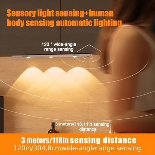GITGRNTH Motion Sensor Under Cabinet Light, 40 cm,1200 mAh Battery, 3 Dimmable LED Color Modes (Warm/Neutral/Cool White), USB Rechargeable Closet Lamp Wireless Light (White) - Image 4