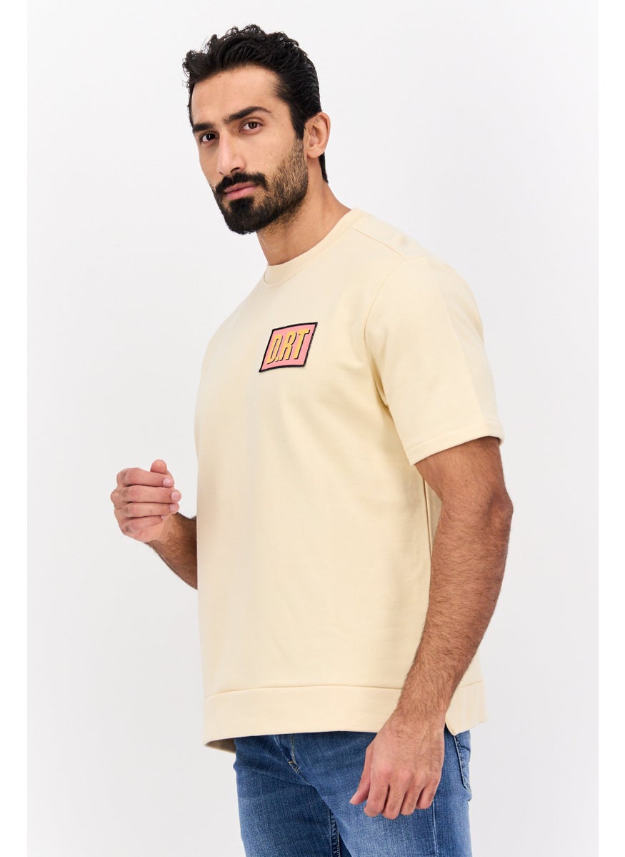 D RT Men Crew Neck Short Sleeves Brand Logo Sweatshirt, Beige  - Image 3