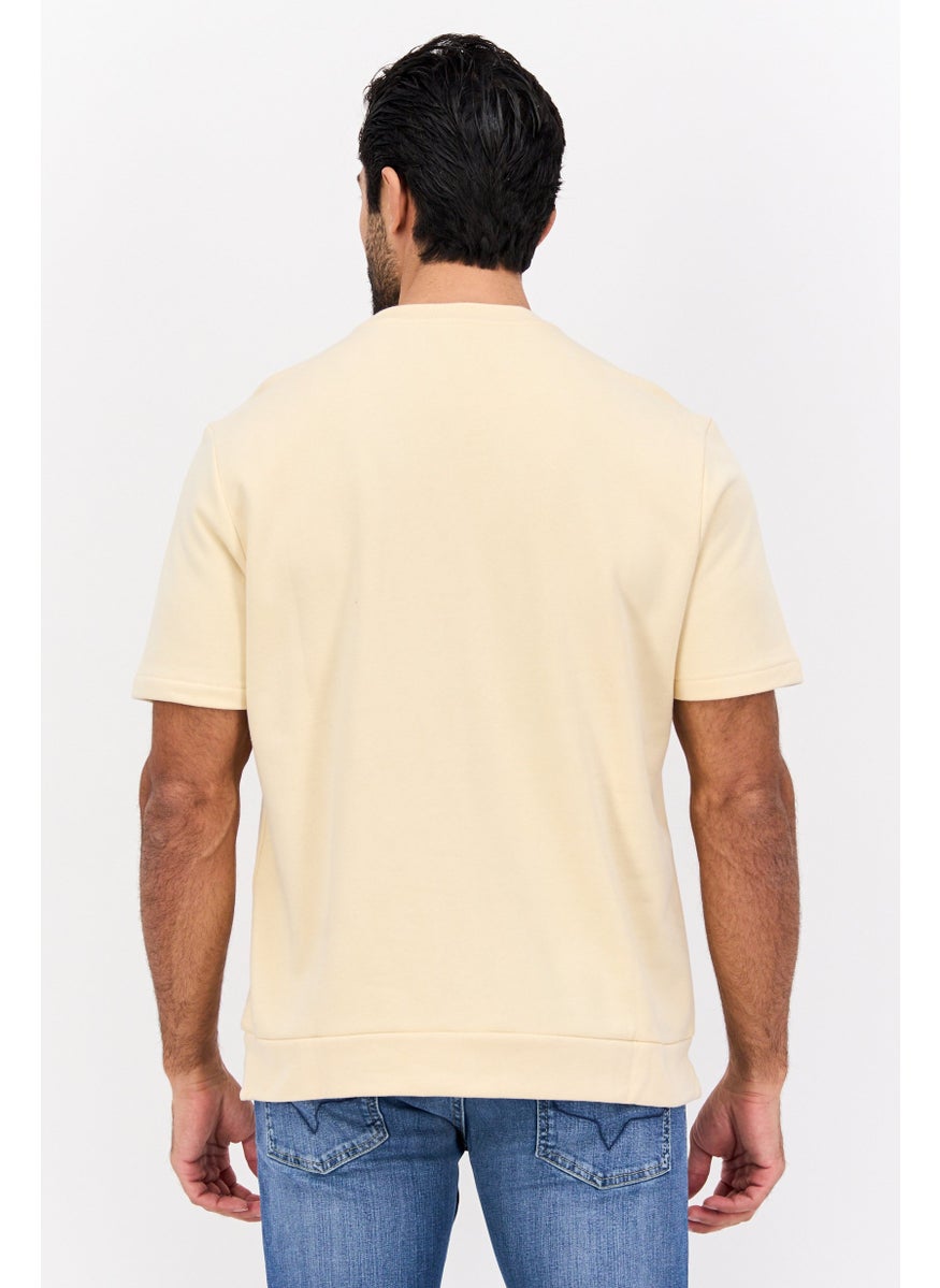D RT Men Crew Neck Short Sleeves Brand Logo Sweatshirt, Beige  - Image 2