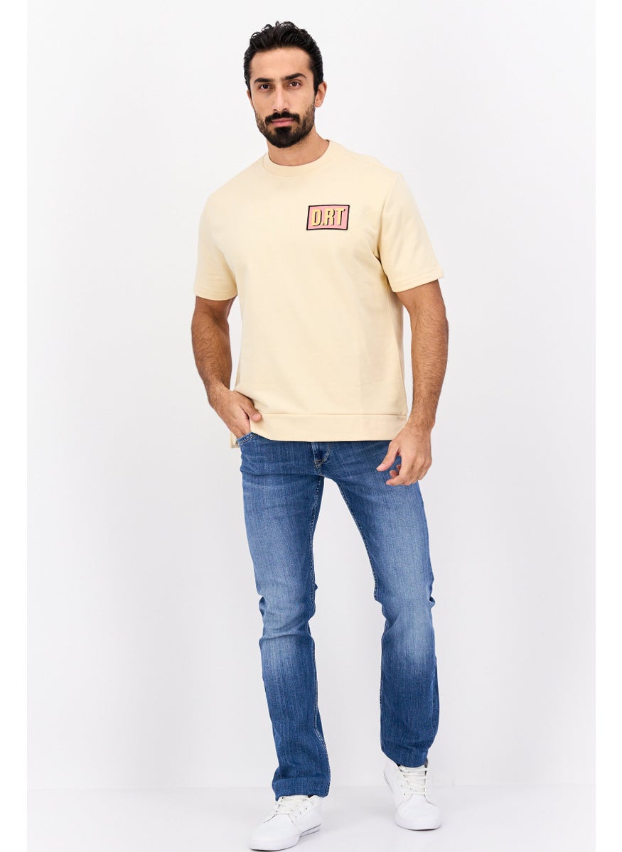 D RT Men Crew Neck Short Sleeves Brand Logo Sweatshirt, Beige  - Image 4