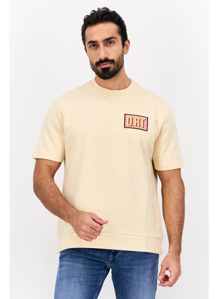 D RT Men Crew Neck Short Sleeves Brand Logo Sweatshirt, Beige  - Image 1