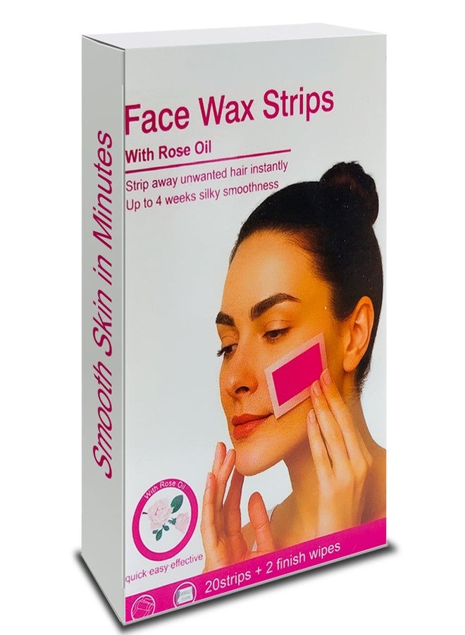 شرائح شمع لإزالة شعر الوجه للفتيات والسيدات - ٢٠ شريحة + ٢ مناديل للتنظيف | شرائح شمع للحواجب والشفة العليا والذقن | شمع سريع وفعال للوجه بزيت الورد | للاستخدام المنزلي وفي الصالونات