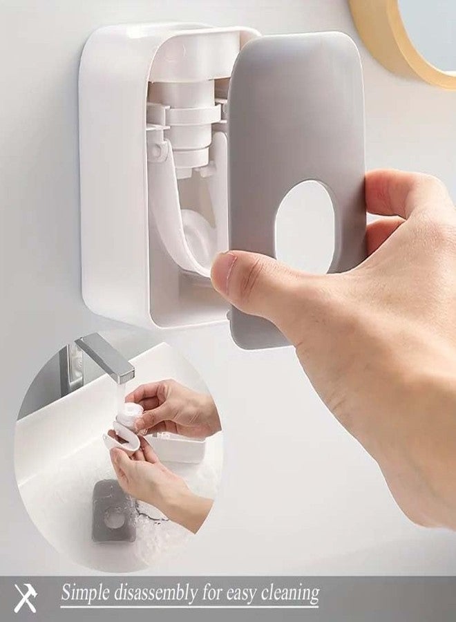ODMART Automatic Toothpaste Dispenser with Toothbrush Holder, Wall Mounted Self Adhesive Toothpaste Squeezer for Kids & Family, Punch-Free Bathroom Accessories Plastic Toothpaste Stand (Multi) - Image 3