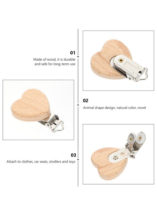 Garneck 6 قطع مشابك مصاصة خشبية طبيعية على شكل حيوانات من خشب الزان لطيفة، ملحقات سلسلة مصاصة بتصميم مختلط - Image 3