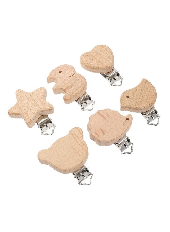 Garneck 6 قطع مشابك مصاصة خشبية طبيعية على شكل حيوانات من خشب الزان لطيفة، ملحقات سلسلة مصاصة بتصميم مختلط - Image 1