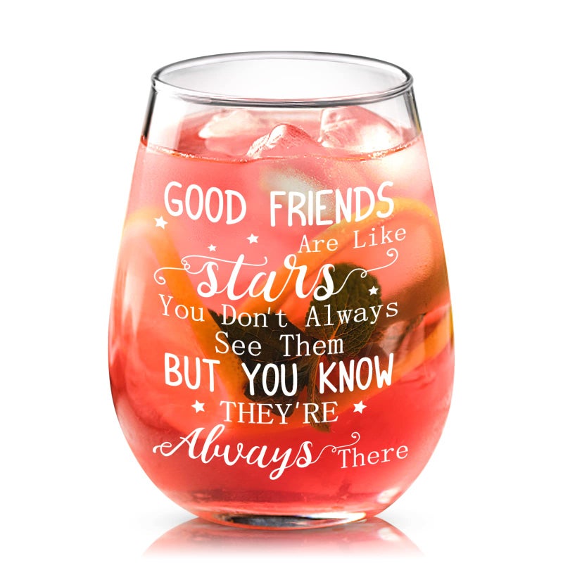 Joymaking 15 oz Stemless Wine Glass  Best Friend Birthday Gift for Women  Good Friends are Like Stars  Christmas and Graduation Present