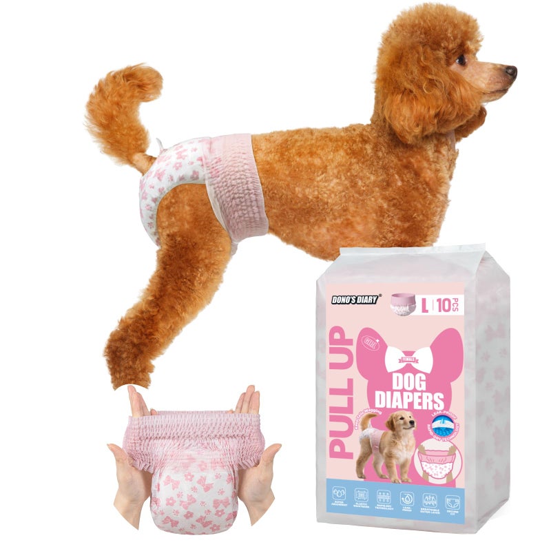 Dono Disposable Pull It Up Female Dog Diapers, 360Â° Stretchy Waist Puppy Diapers, Super-Absorbent Doggie Diapers with Rapid-Dry Technology Leak-Proof Design for Doggy in Heat Period, L 10 Pcs - Image 1