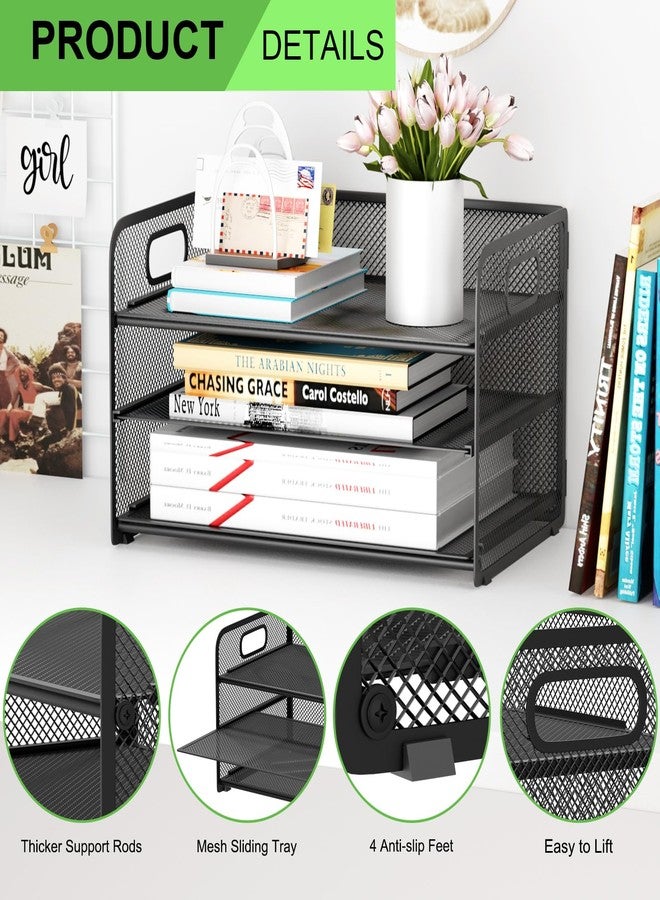 GDINDINFAN 3 Tier Paper Letter Tray Organizer for Desk, Mesh File Folder Document Organizer with Handle for Home Office Supplies Desktop Accessories, Black - Image 4