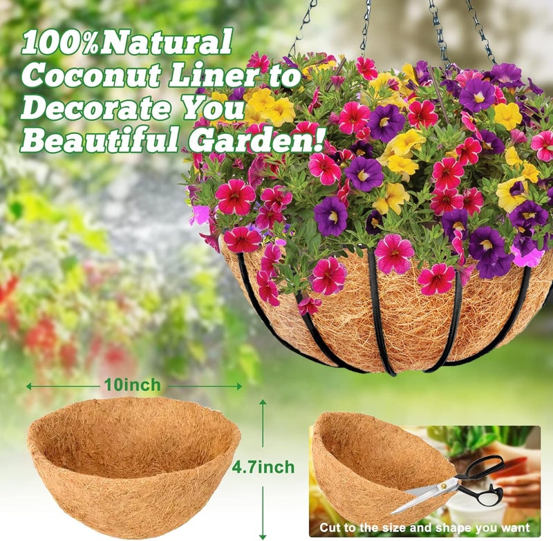 YM 2pcs 10“ Round Coconut Fiber Liner, 10'' Coco Liner Pre-Formed Replacement for Wall Hanging Planter Basket - Image 2