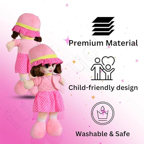 Fun4You-Cute Doll Plush Soft Toy for Kids | Ultra Soft Girl Doll Stuffed Toy with Dress & Hat | Hugging Doll for Pretend Play, Bedroom Decor & Gifting (40 CM) - Image 4