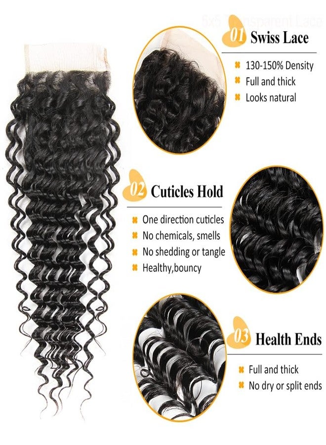 QTHAIR 18A Deep Wave HD Lace Closure 16" 5x5 Swiss Lace Closure Deep Wave Human Hair Pre-Plucked with Baby Hair Curly Closure - Image 5