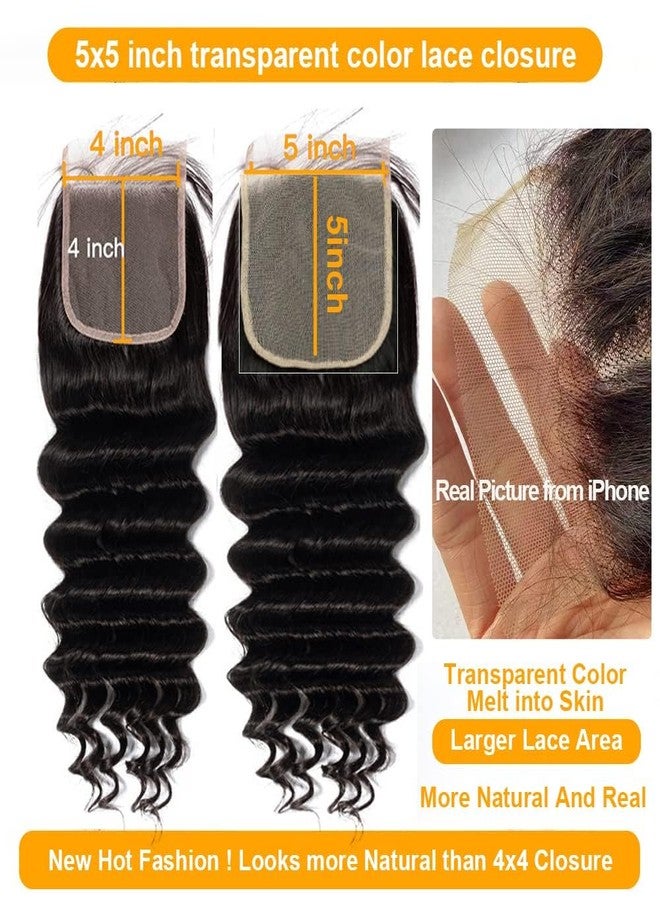QTHAIR 18A Deep Wave HD Lace Closure 16" 5x5 Swiss Lace Closure Deep Wave Human Hair Pre-Plucked with Baby Hair Curly Closure - Image 2