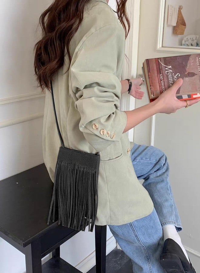 Minache Women Mini Fringe Tassel PU Leather Hobo Cross body Bag Cell Phone Pouch Coin Purse Wallet - Image 2