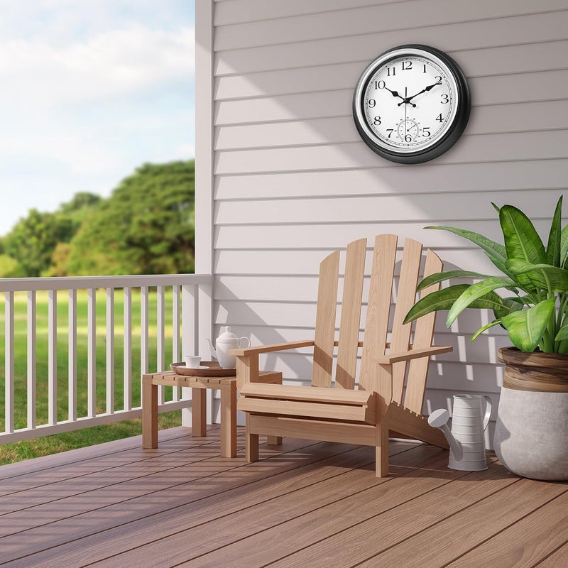 JoFomp Large Waterproof Outdoor Clock with Thermometer Combo - 12 inch Silent Non Ticking Quartz Battery Operated Wall Clock for Patio, Home, Pool, Garden, Porch, Deck (Silver, 12 Inch) - Image 3
