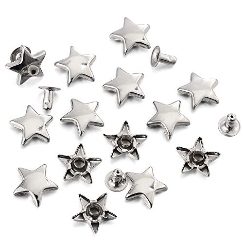YORANYO 100 Sets 12MM Silver Star Rivets for Leather Star Rivet Studs Garment Rivets Leather Rivets Studs and Spikes for Leather Craft Clothing Bags Belts Dog Collar Shoes DIY Rivets 15/32 Inch - Image 1