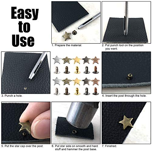 YORANYO 100 Sets 12MM Silver Star Rivets for Leather Star Rivet Studs Garment Rivets Leather Rivets Studs and Spikes for Leather Craft Clothing Bags Belts Dog Collar Shoes DIY Rivets 15/32 Inch - Image 5