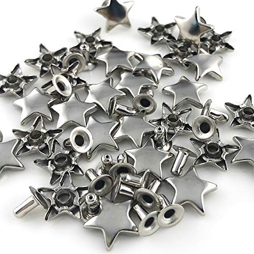 YORANYO 100 Sets 12MM Silver Star Rivets for Leather Star Rivet Studs Garment Rivets Leather Rivets Studs and Spikes for Leather Craft Clothing Bags Belts Dog Collar Shoes DIY Rivets 15/32 Inch - Image 3