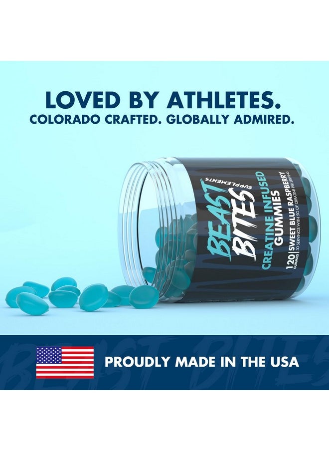 Beast Bites - Creatine Bites - 5G Creatine Monohydrate Per Serving - No Sugar Or Artificial Colors - Low-Calorie, Vegan & Halal - Made In The Usa - Blue Raspberry Flavor - 30 Gummies