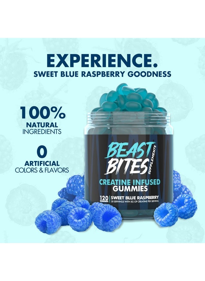 Beast Bites - Creatine Bites - 5G Creatine Monohydrate Per Serving - No Sugar Or Artificial Colors - Low-Calorie, Vegan & Halal - Made In The Usa - Blue Raspberry Flavor - 30 Gummies