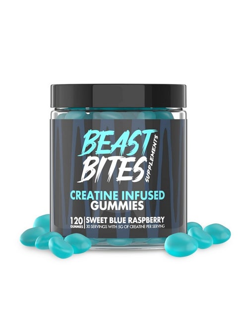 Beast Bites - Creatine Bites - 5G Creatine Monohydrate Per Serving - No Sugar Or Artificial Colors - Low-Calorie, Vegan & Halal - Made In The Usa - Blue Raspberry Flavor - 30 Gummies