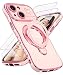 Liufcx for iPhone 14 Case with Screen Protector Luxury Plated Gold Cute Wavy Edge Love Heart Pattern Kickstand Case Slim Soft TPU Full Camera Shockproof Protection Cover for iPhone 14 Pink - Image 2