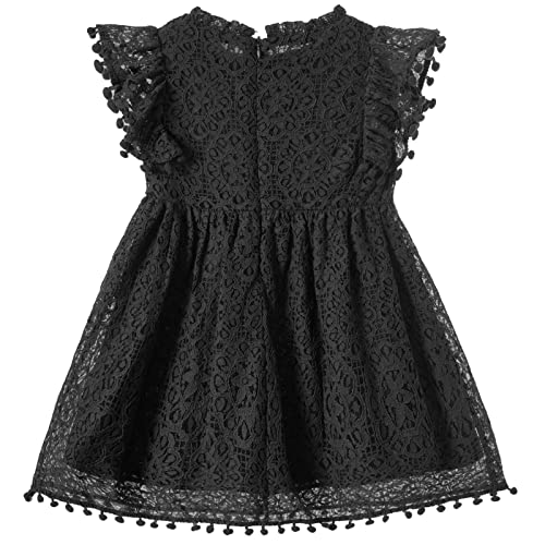 Niyage Toddler Girls Elegant Lace Pom Pom Flutter Sleeve Party Princess Dress Black 100 - Image 2