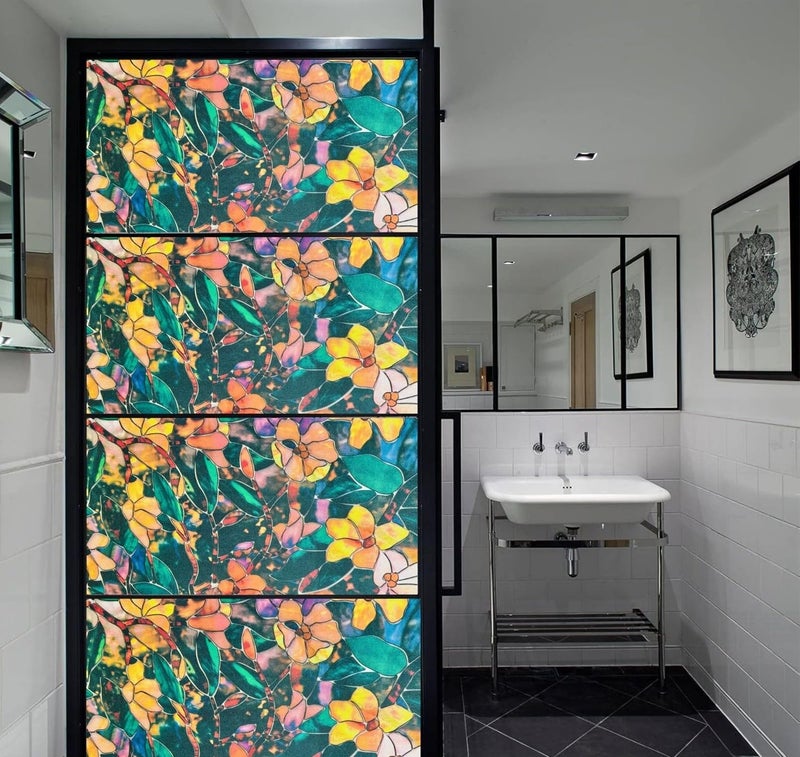 HOME13™ Frosted Glass Window Film Self Adheisve Decoartive Window Privacy Film Heat Control Removable Vinyl Window Sticker for Home Office (16"x50" Inch, Color Flower) - Image 5