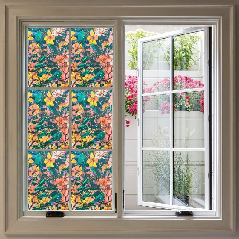 HOME13™ Frosted Glass Window Film Self Adheisve Decoartive Window Privacy Film Heat Control Removable Vinyl Window Sticker for Home Office (16"x50" Inch, Color Flower) - Image 2