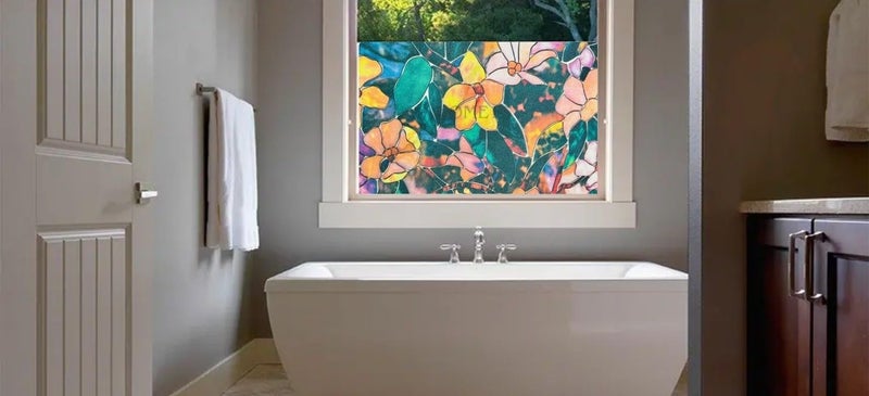HOME13™ Frosted Glass Window Film Self Adheisve Decoartive Window Privacy Film Heat Control Removable Vinyl Window Sticker for Home Office (16"x50" Inch, Color Flower) - Image 3