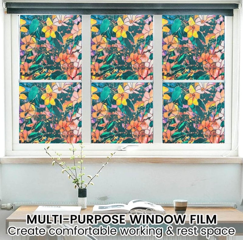 HOME13™ Frosted Glass Window Film Self Adheisve Decoartive Window Privacy Film Heat Control Removable Vinyl Window Sticker for Home Office (16"x50" Inch, Color Flower) - Image 4
