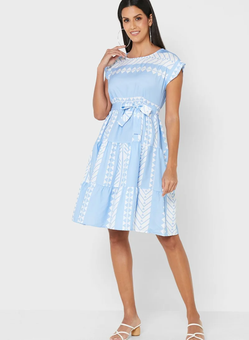 ELLA Tiered Fit & Flare Printed Dress