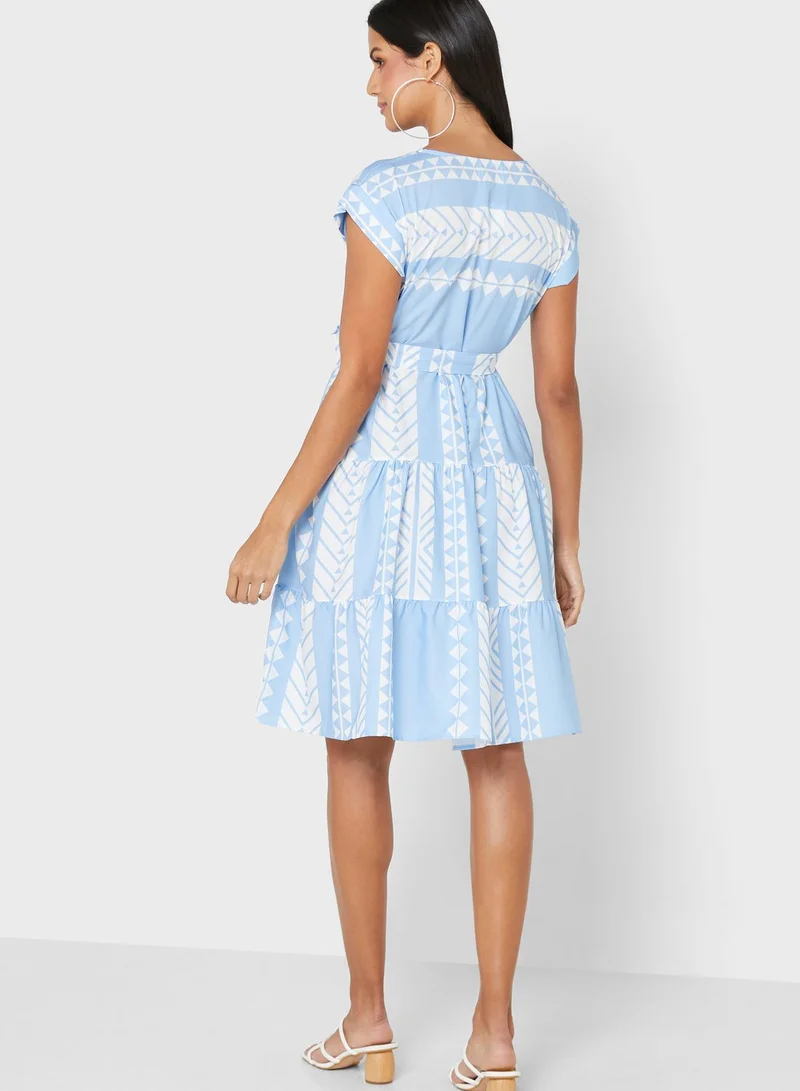 ELLA Tiered Fit & Flare Printed Dress