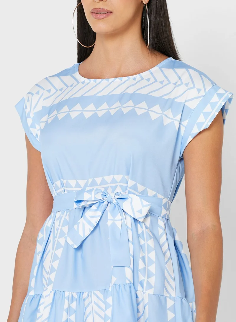 ELLA Tiered Fit & Flare Printed Dress