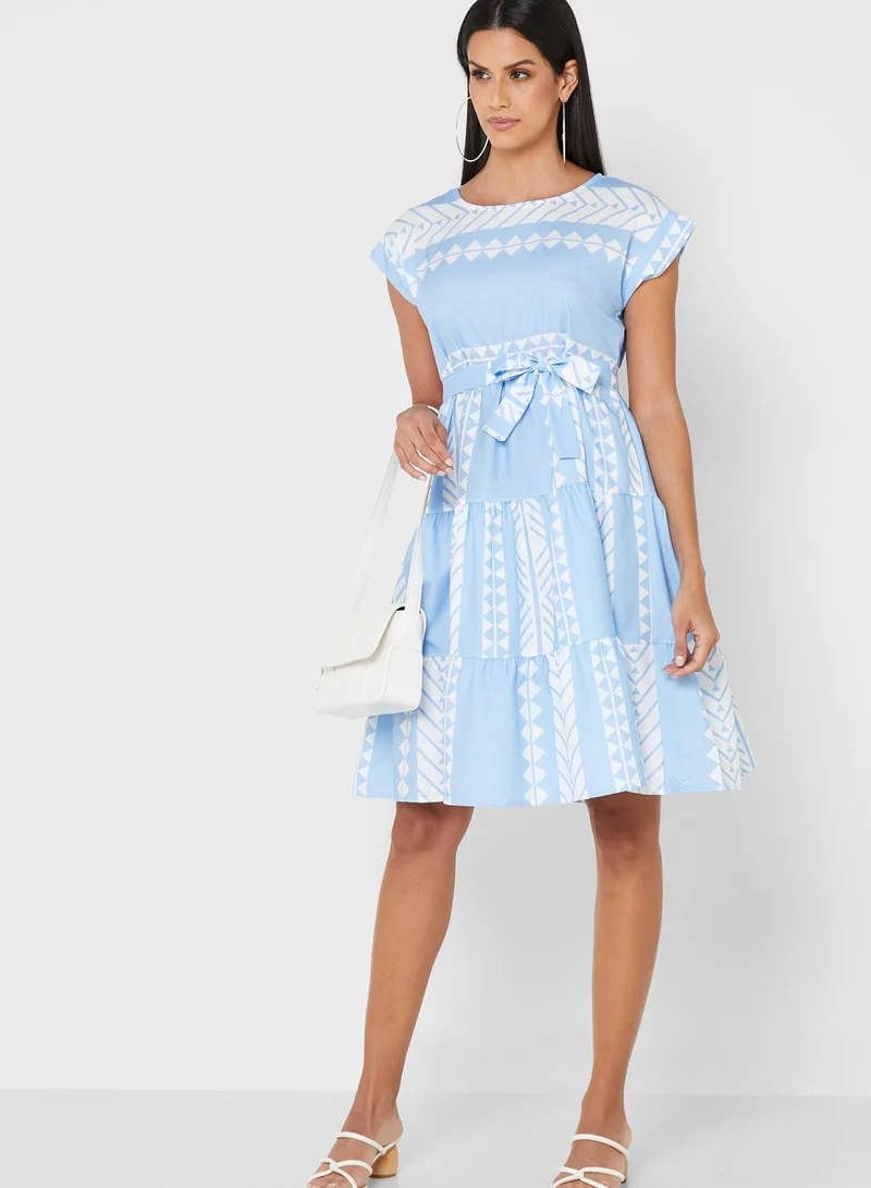 ELLA Tiered Fit & Flare Printed Dress