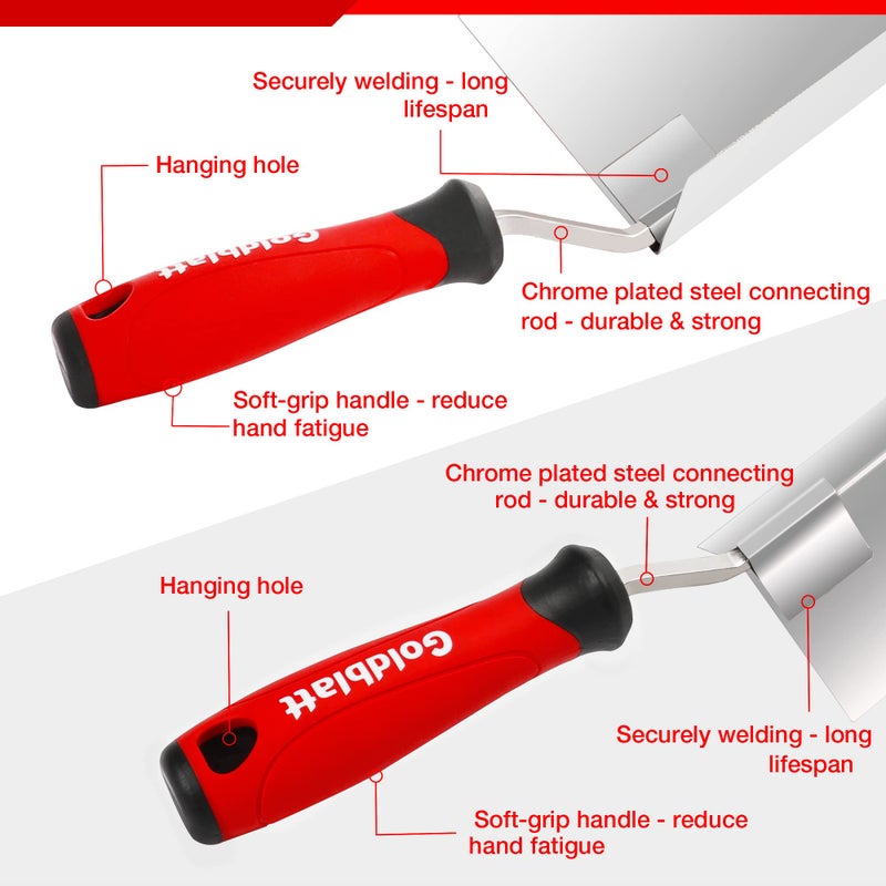 Goldblatt مجموعة أدوات زوايا الجدران الجافة من جولدبلات 2 قطعة، سكين الزاوية الخارجية 5 بوصة وسكين الزاوية الداخلية 3-1/2 بوصة، مع مقبض مريح - مجرفة الزاوية الخارجية من الفولاذ المقاوم للصدأ ومجرفة الزاوية الداخلية - Image 4