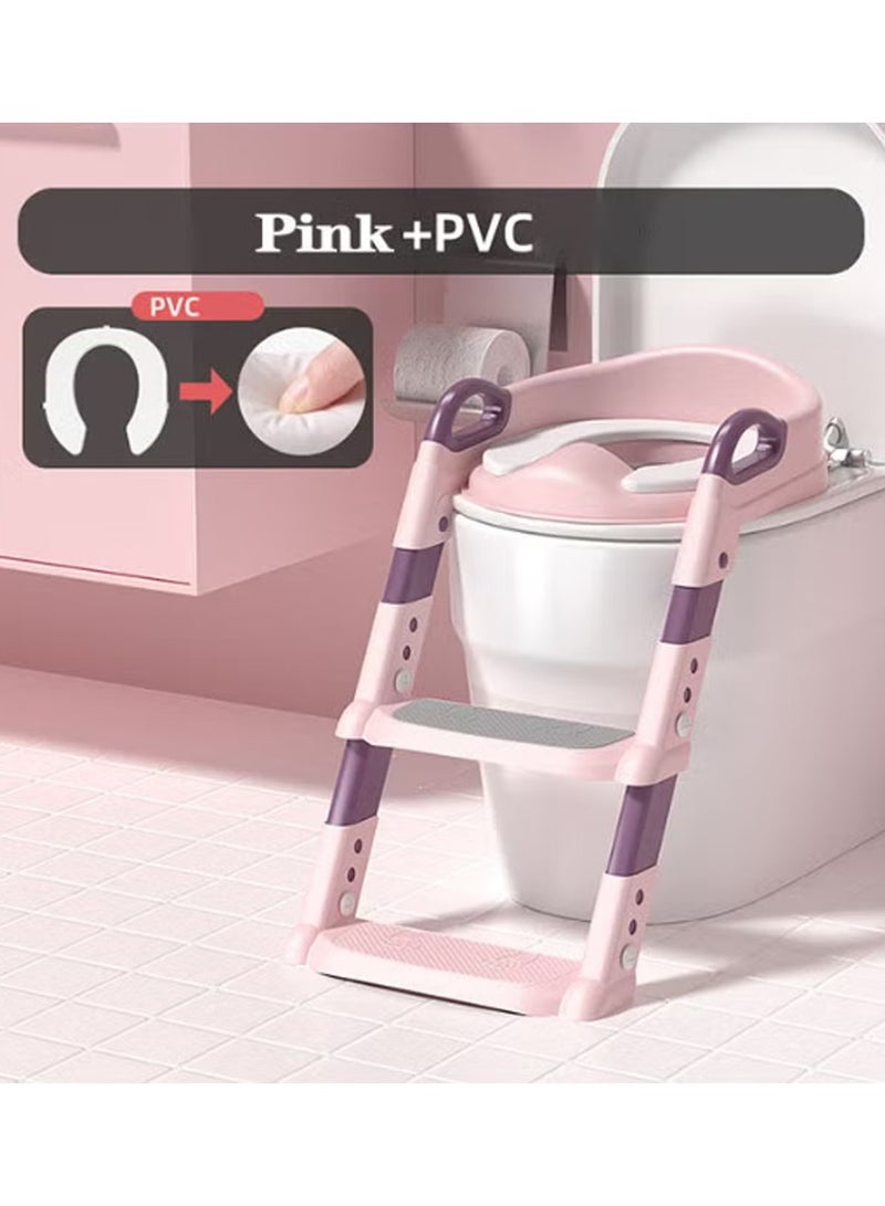 بوراداي مقعد تدريب على استخدام المرحاض للأطفال الصغار مع سلم قابل للطي - كرسي نونية للأطفال الأولاد والبنات مع مقابض مانعة للانزلاق قابل لتعديل الارتفاع - Image 1