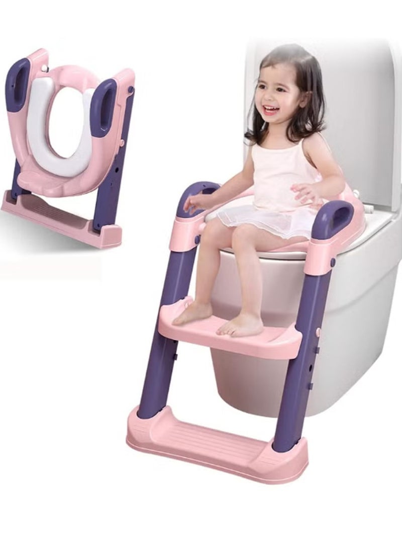 بوراداي مقعد تدريب على استخدام المرحاض للأطفال الصغار مع سلم قابل للطي - كرسي نونية للأطفال الأولاد والبنات مع مقابض مانعة للانزلاق قابل لتعديل الارتفاع - Image 2